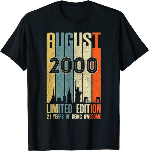 August 2000 21 Birthday 21 Year Old 2000 Birthday Vintage T-Shirt