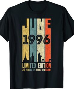 June 1996 25 Birthday 25 Year Old 1996 Birthday Vintage T-Shirt