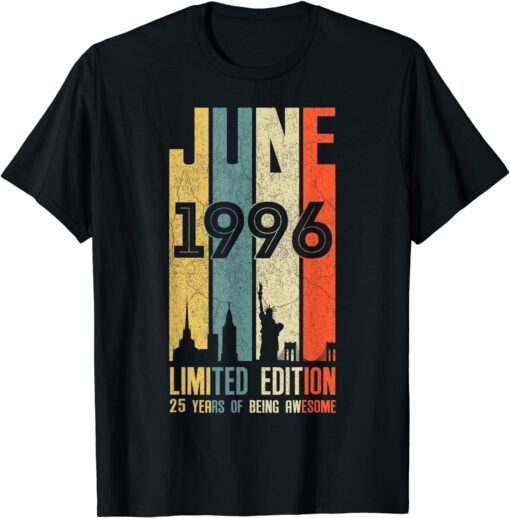June 1996 25 Birthday 25 Year Old 1996 Birthday Vintage T-Shirt