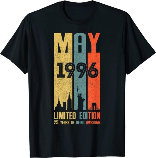 May 1996 25 Birthday 25 Year Old 1996 Birthday Vintage T-Shirt