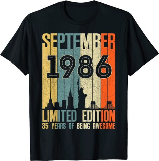 September 1986 35 Birthday 35 Year Old 1986 Birthday Vintage T-Shirt
