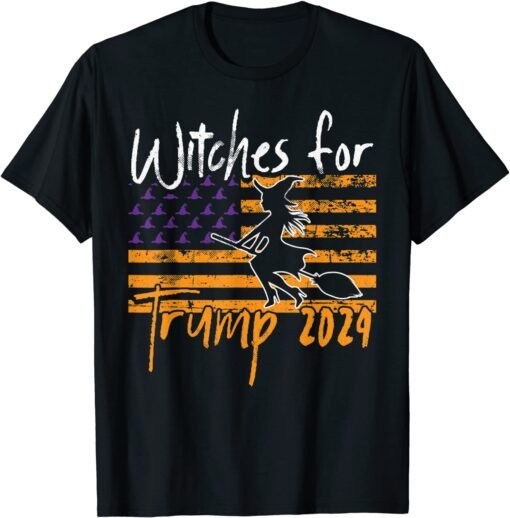 Trump 2024 Lazy Halloween Costume Witch American Flag Tee Shirt