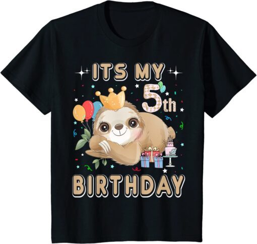Kids Its My 6th Birthday For Girls Sloth Birthday Costumes Outfit T-Shirt