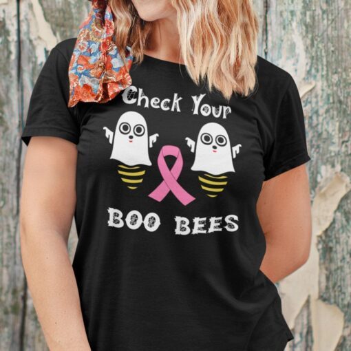 Check Your Boo Bees Halloween Breast Cancer Awareness Tee Shirt