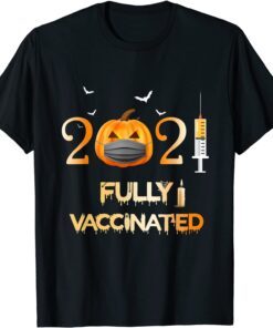 Fully Vaccinated 2021 Funny Pumpkin Mask Costume Halloween Tee Shirt