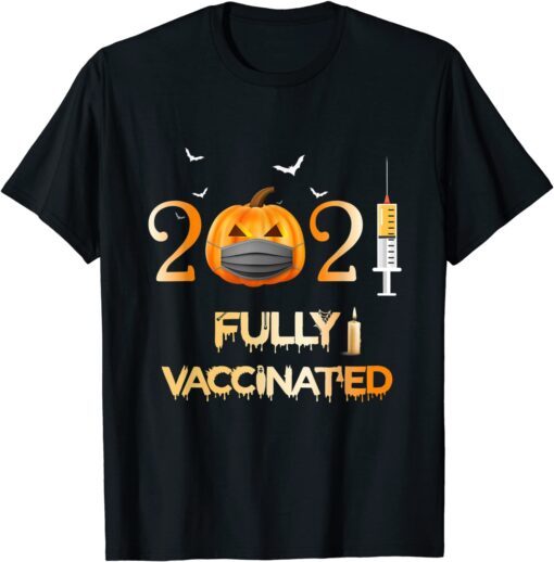 Fully Vaccinated 2021 Funny Pumpkin Mask Costume Halloween Tee Shirt