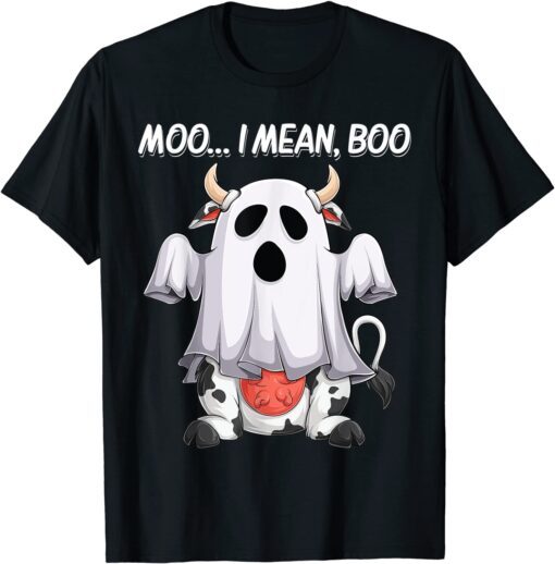 Moo I Mean Boo Ghost Cow Halloween Tee Shirt