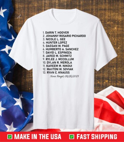 Never Forget Of Fallen Soldiers 13 Heroes Name 2021 T-Shirt