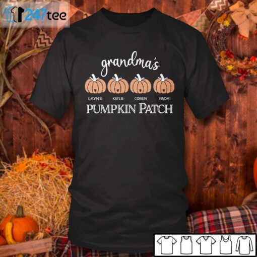 Personalized Grandma’s Pumpkin Patch Grandkid Names Halloween Tee Shirt