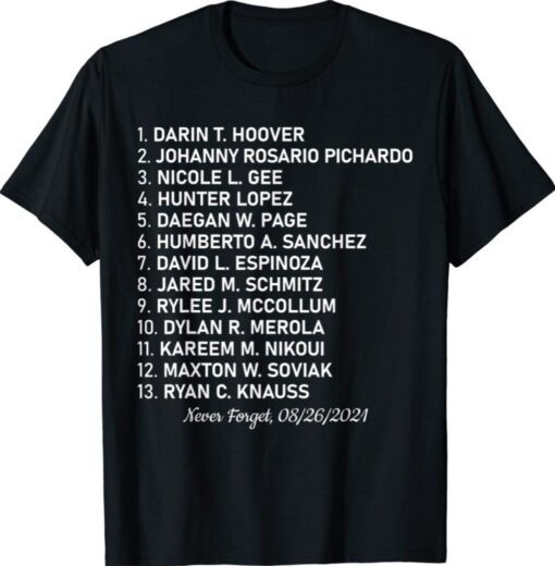 Never Forget Of Fallen Soldiers 13 Heroes Name Shirt Limited Editon