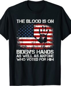 Vintage American Flag Handprint Biden Blood On His Hands Tee Shirt