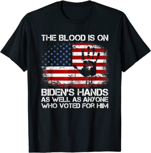 Vintage American Flag Handprint Biden Blood On His Hands Tee Shirt