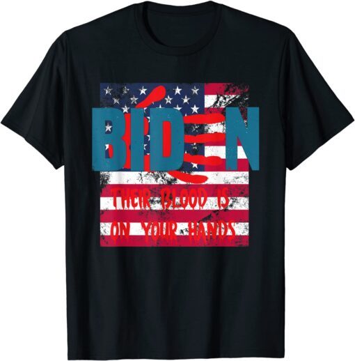 Vintage Joe Biden Their Blood Is On Your Hands USA Flag Tee Shirt
