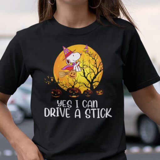 Yes I Can Drive A Stick Snoopy Halloween Tee Shirt