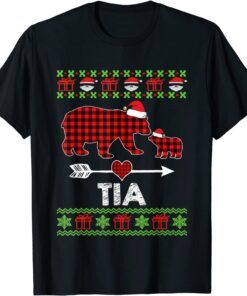 Funny Tia Bear Santa Red Plaid Family Pajamas For Christmas T-Shirt