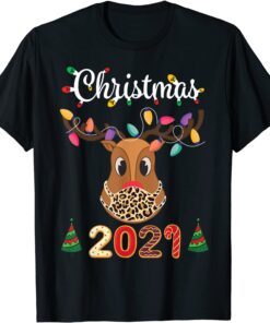 Matching Family Christmas 2021 Leopard Rudolph Reindeer Mask T-Shirt