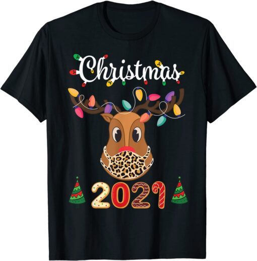 Matching Family Christmas 2021 Leopard Rudolph Reindeer Mask T-Shirt