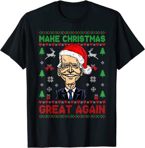 2021 Make Christmas Great Again Funny Joe Biden Santa Hat Knitted T-Shirt