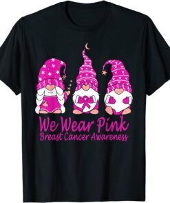 Gnomes Holding Pink Ribbon For Breast Cancer Awareness T-Shirt