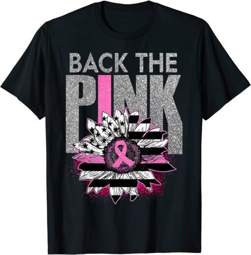 Back The Pink Ribbon Sunflower Flag Breast Cancer Awareness T-Shirt