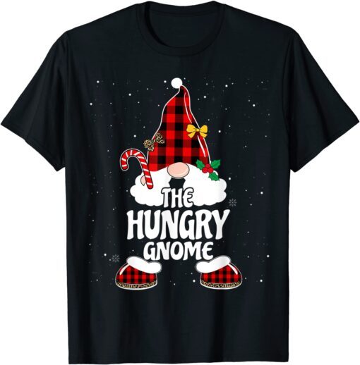 Official Hungry Gnome Buffalo Plaid Matching Family Christmas Pajama T-Shirt