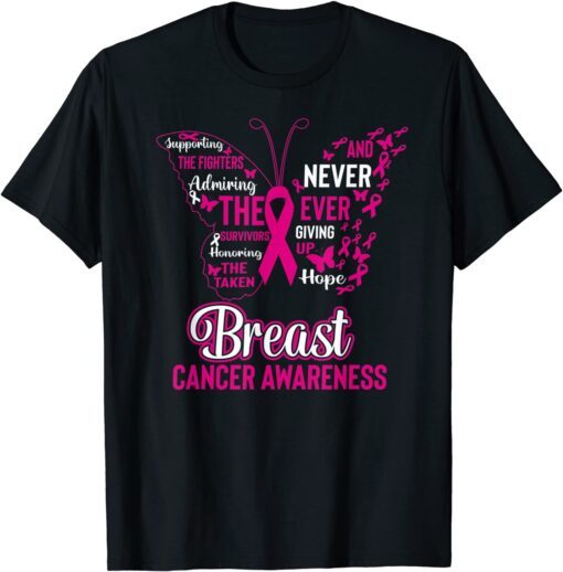 Breast Cancer Awareness Butterfly Pink Ribbon Hope Tee Shirt