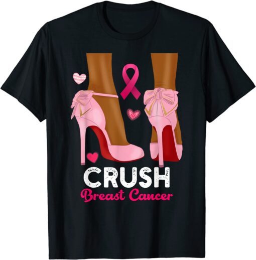 Crush Breast Cancer In October We Wear Pink Black Woman Tee Shirt