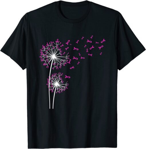 Dandelion Faith Hope Love Breast Cancer Awareness Flower Tee Shirt