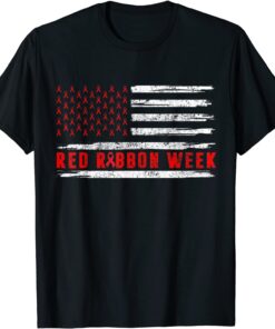 Flag USA Vintage We Wear Red For Red Ribbon Week Awareness T-Shirt