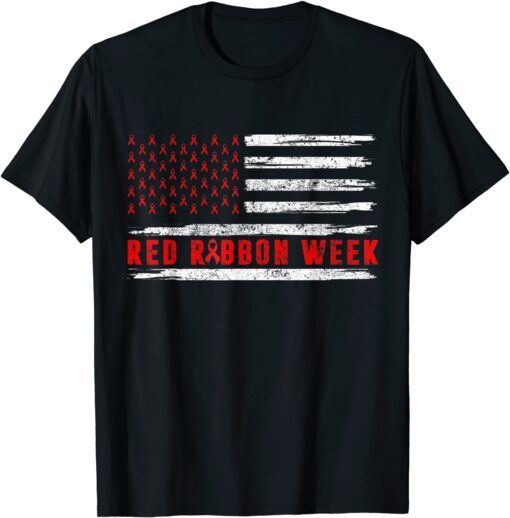 Flag USA Vintage We Wear Red For Red Ribbon Week Awareness T-Shirt