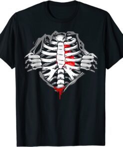 Halloween Skeleton Ribcage Zombie Costume Tee Shirt