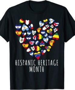 Hispanic Heritage Month all Countries Flags heart Tee Shirt