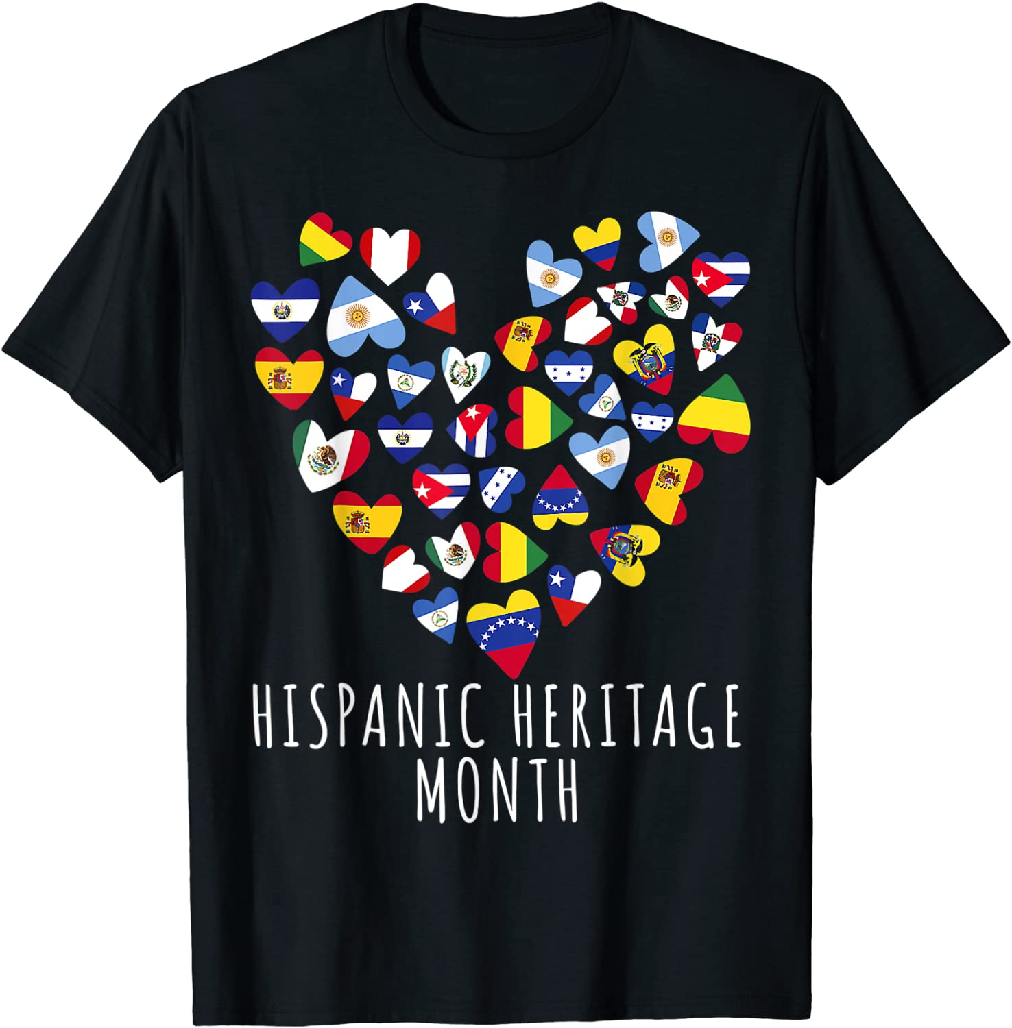 Hispanic Heritage Month all Countries Flags heart Tee Shirt Hispanic Heritage Month all Countries Flags heart Tee Shirt
