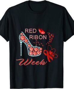 In October We Wear Red Ribbon Week Awareness High Heel Tee Shirt