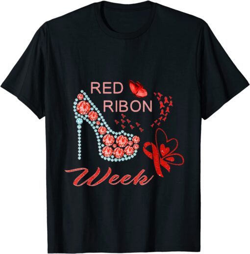 In October We Wear Red Ribbon Week Awareness High Heel Tee Shirt