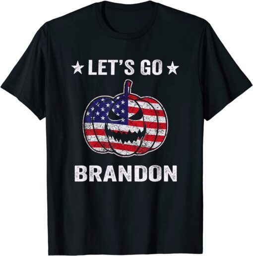 Let's Go Brandon, Impeach Biden, Halloween Pumpkin USA Flag Tee Shirt