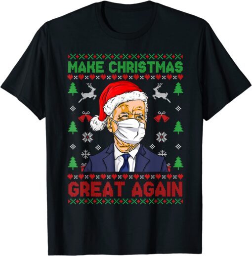 Make Christmas Great Again Joe Biden Face Mask Knitted Tee Shirt