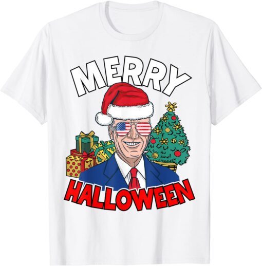 Merry Halloween Joe Biden Jokes Christmas Anti Biden Tee Shirt