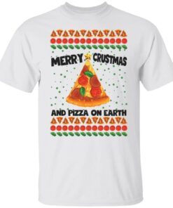 Merry Crustmas And Pizza On Earth Christmas Tee Shirt