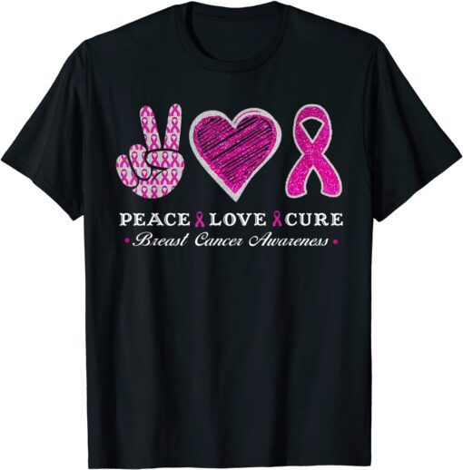 Peace Love Cure Breast Cancer Pink Faith Breast Cancer Tee Shirt