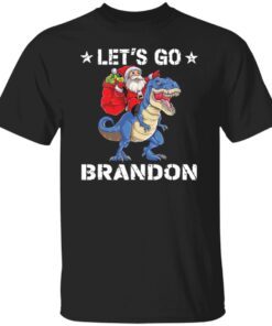 Santa Riding Dinosaur T-rex Let’s Go Brandon Christmas Tee Shirt