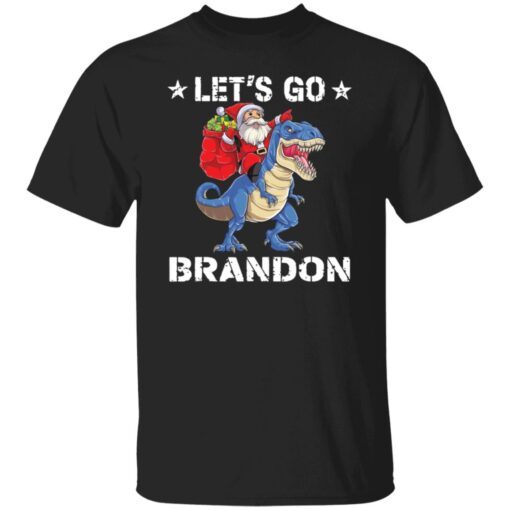 Santa Riding Dinosaur T-rex Let’s Go Brandon Christmas Tee Shirt