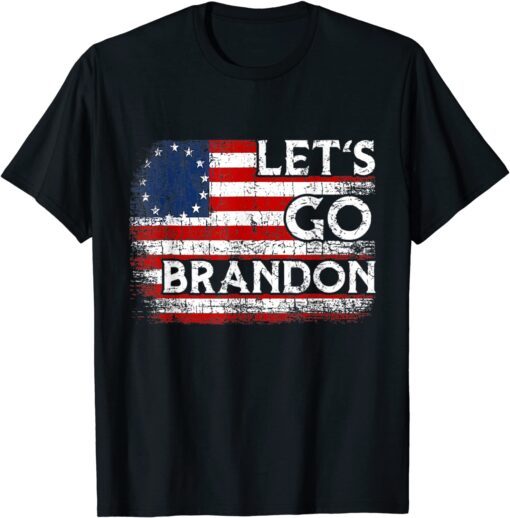 Vintage Lets Go Brandon Anti Biden Us Flag Tee Shirt