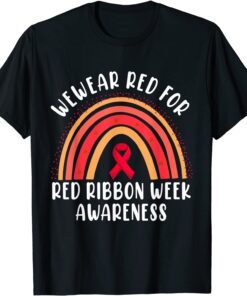 We Wear Red For Red Ribbon Week Awareness Leopard Rainbow Costume Tee Shirt