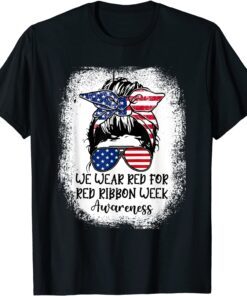 We Wear red For Red Ribbon Week Awareness Usa Flag Tee Shirt