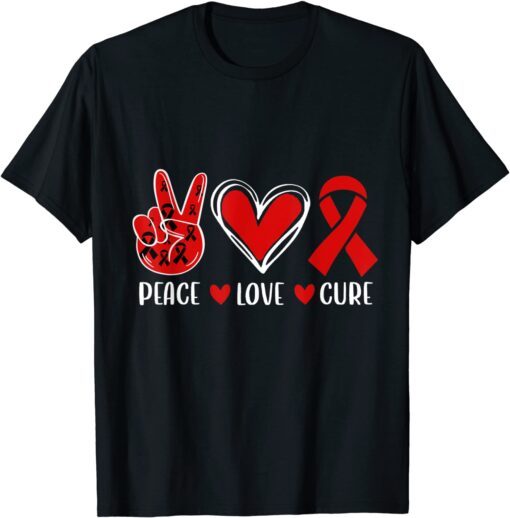 We Wear red For Red Ribbon Week Peace Love Cure T-Shirt