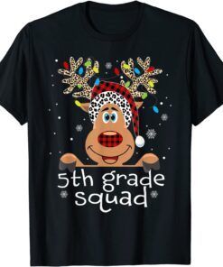 5th Grade Squad Plaid Reindeer Santa Hat Teacher Christmas Tee Shirt