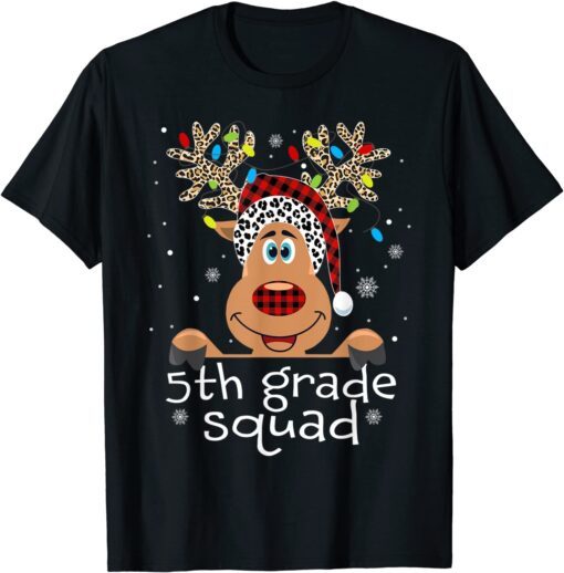 5th Grade Squad Plaid Reindeer Santa Hat Teacher Christmas Tee Shirt