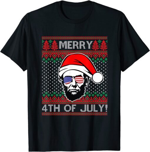 Abraham Lincoln 4th Of July Merica USA Flag Christmas Ugly Tee Shirt