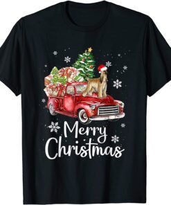 Afghan Hound Riding Red Truck Xmas Merry Christmas Tee Shirt